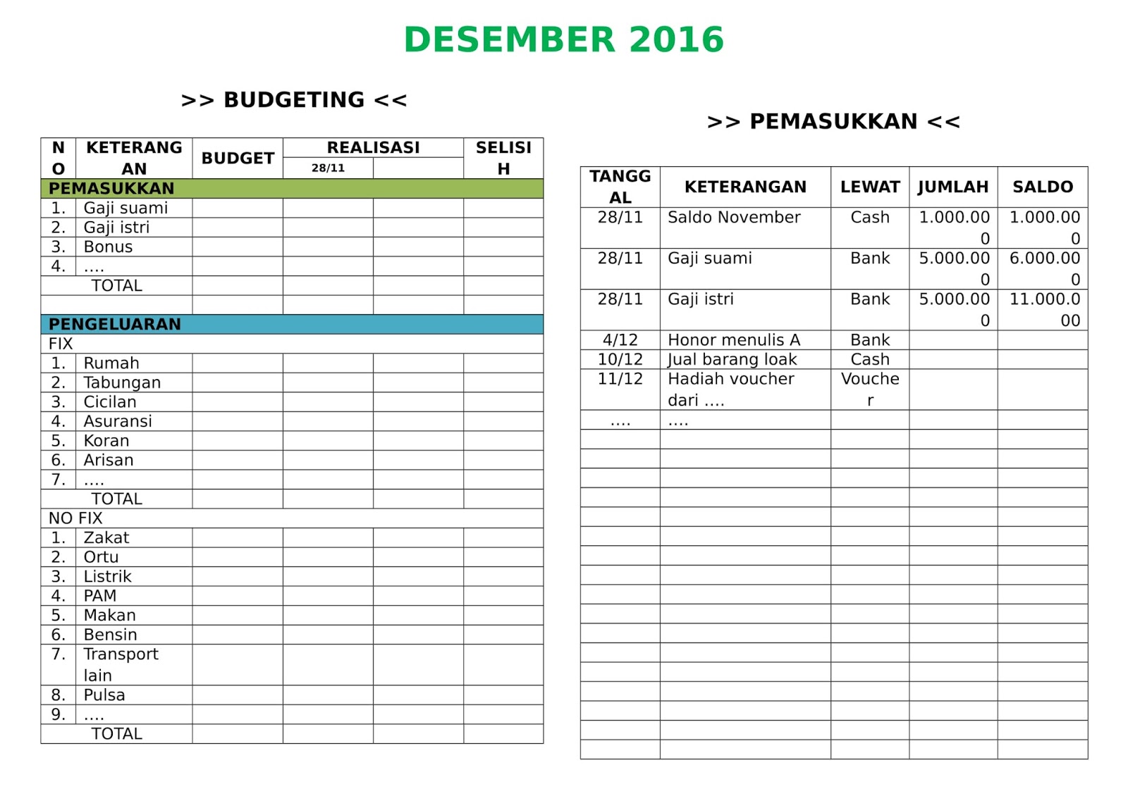 Contoh Tabel Arisan Bulanan