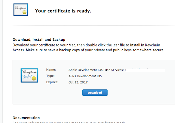 Development push certificate created successfully Development push certificate created successfully