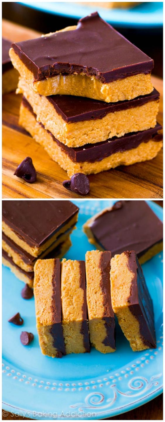5 Ingredient Chocolate Peanut Butter Bars that taste like Reese's! Just a warning: they're very addicting.