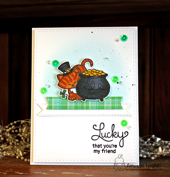 St Patricks Day card with Cat by Larissa Heskett | Newton's Pot of Gold stamp set by Newton's Nook Designs #newtonsnook