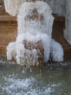 Bryant Park, frozen fountain