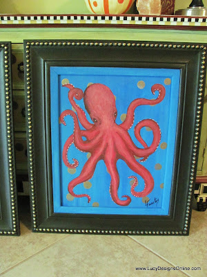 acrylic octopus painting on repurposed canvas painting