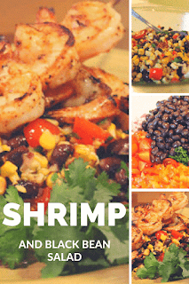 A recipe for Southwest grilled shrimp paired with a black bean and grilled corn salad. Southwest Shrimp with Grilled Corn and Black Bean Salad
