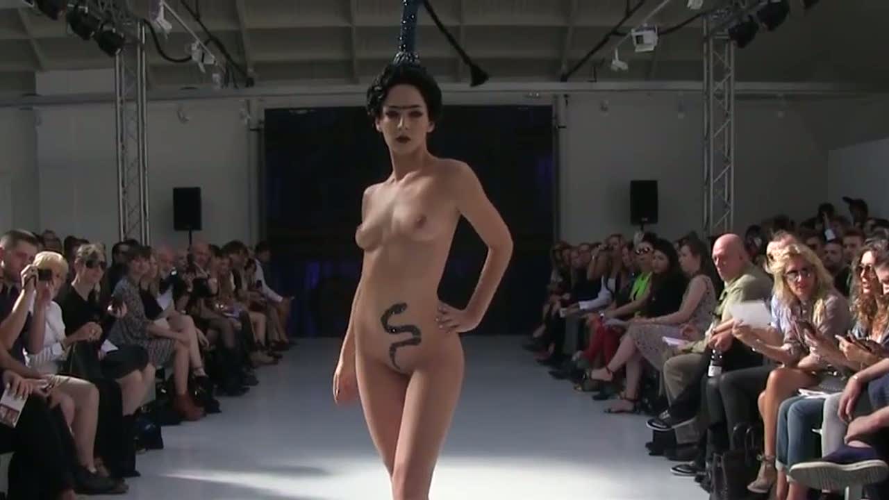 More related nude fashion models on catwalk.
