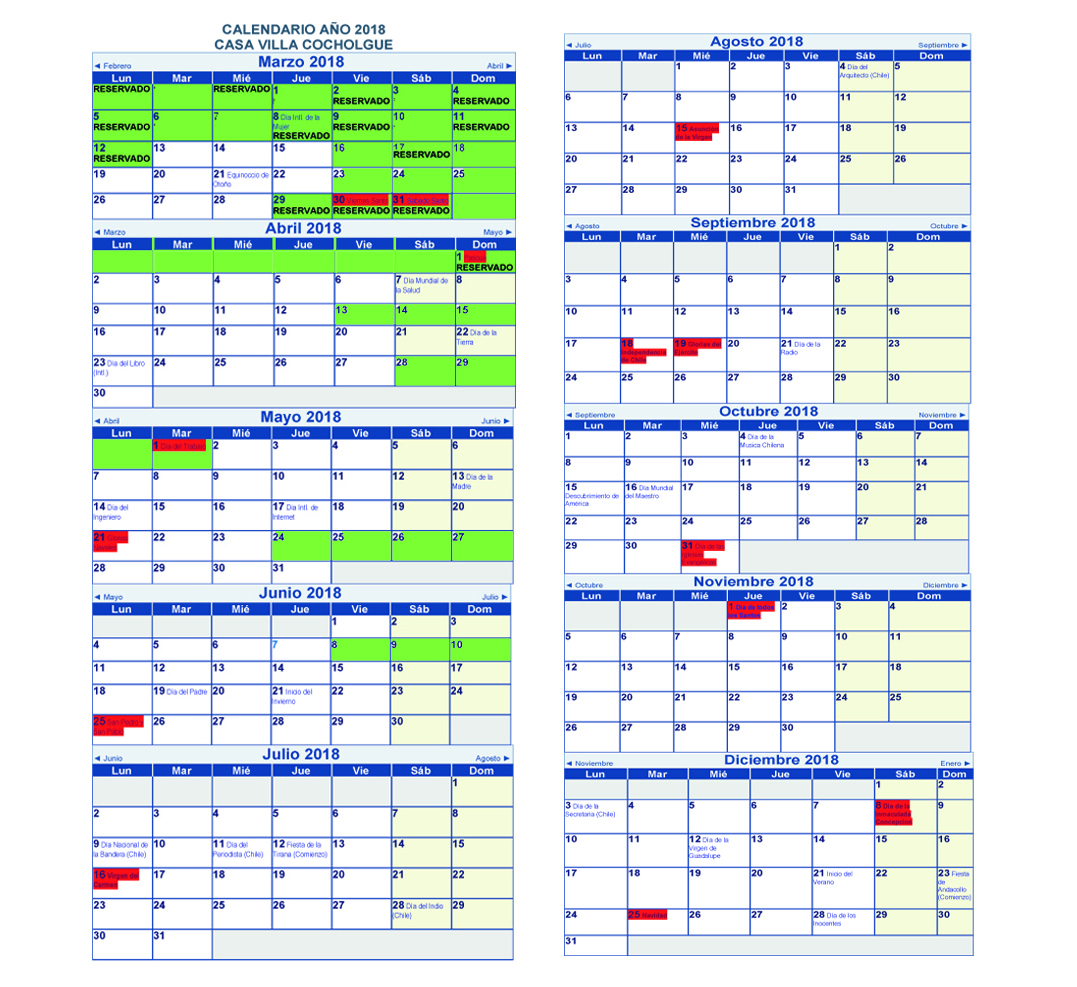 Calendario De Chile Ano 2018 Feriados