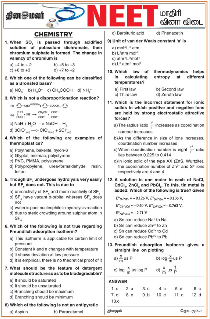 Chemistry- Important Questions and Answers, Entrance Exam