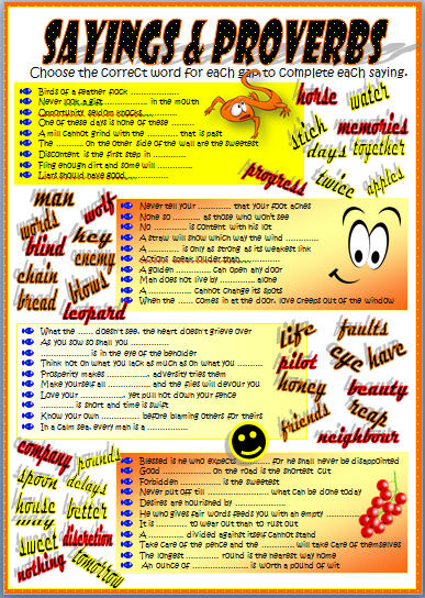 English stuff ESL: PROVERBS \u0026 SAYINGS (intermediate WORKSHEET)