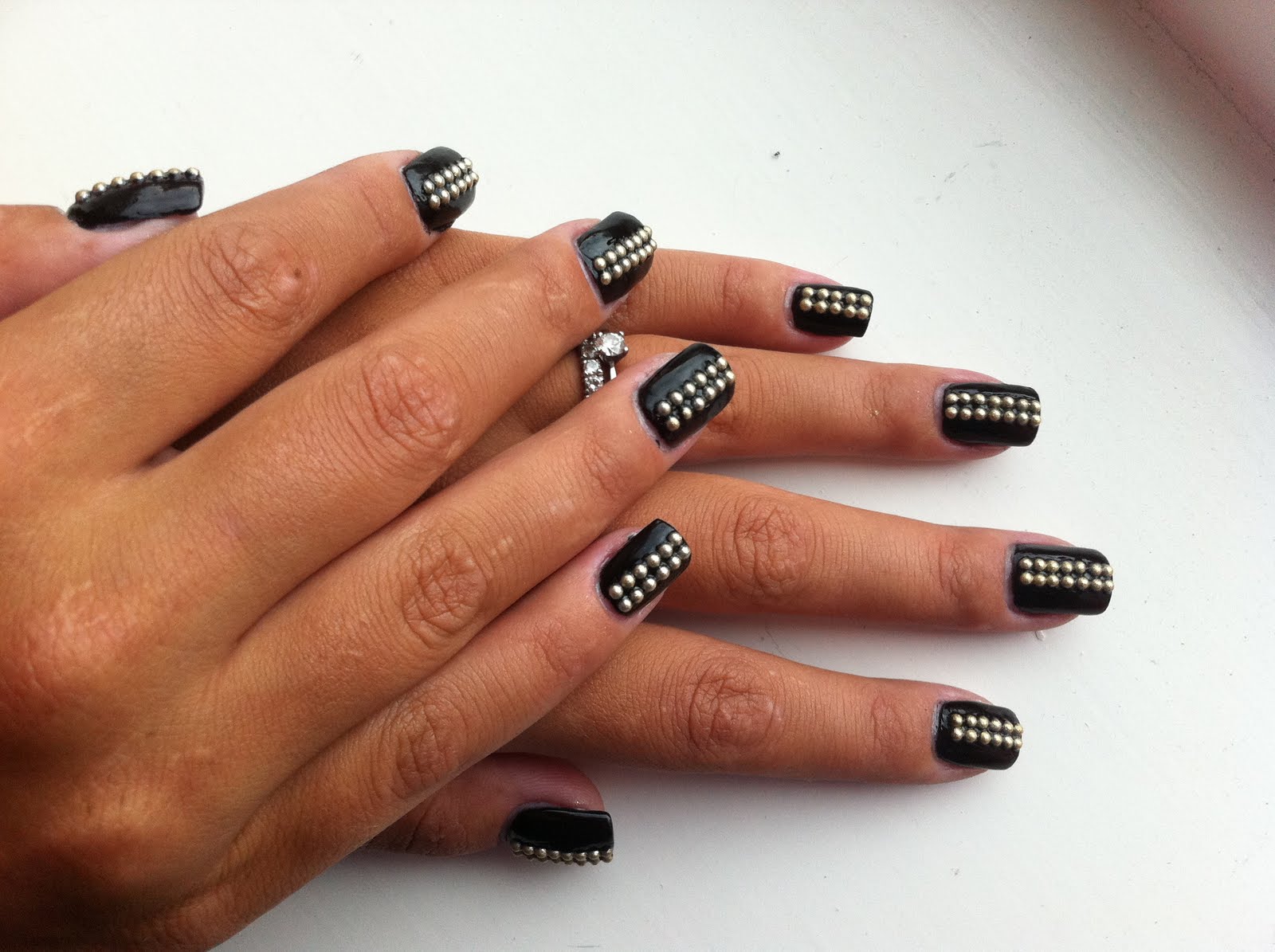 Pure Beauty Studs On Black Leather Nail Art WAH Nails