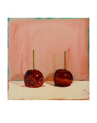 caramel dipped apple painting, original still life jeanne vadeboncoeur, junk food