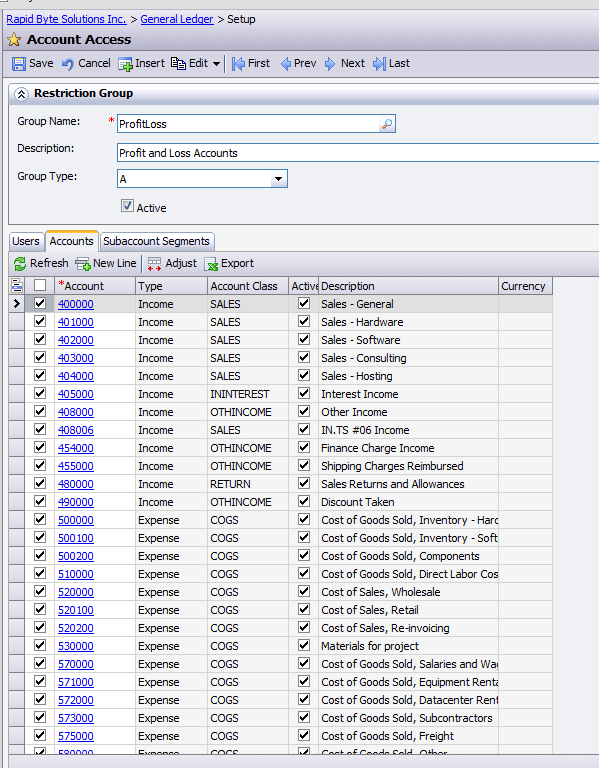 Acumatica Singapore: Account specific Cost Center access.