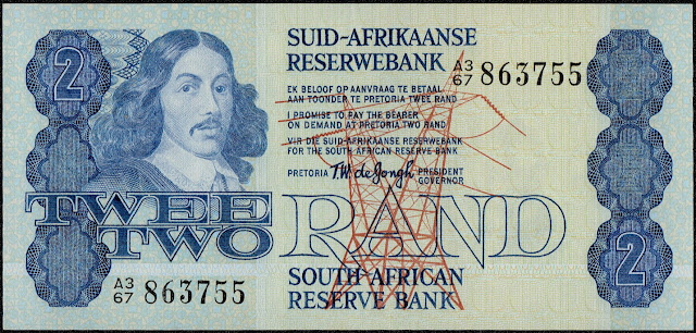 South African Currency 2 Rand banknote 1978 Jan van Riebeeck