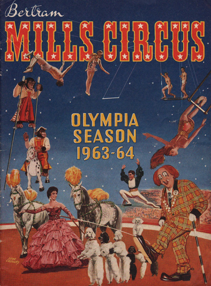 Programme papier de la saison 1963-1964 du cirque Bertram Mills à Londres clown dresseur singe etc...