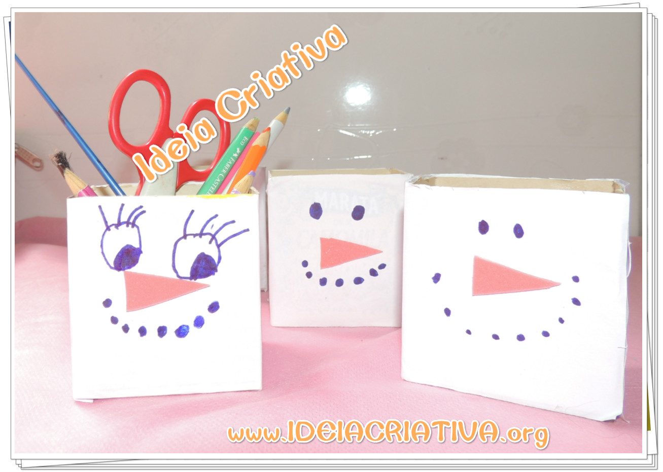 Boneco de Neve de Caixa de Chá com sugestão de jogo Atividade Natalina Educação Infantil