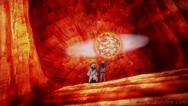 Senpou: Yoton Rasenshuriken Salah satu bentuk rasenshuriken milik Naruto yang menggabungkan dengan chakra Son Goku, Elemen Lava