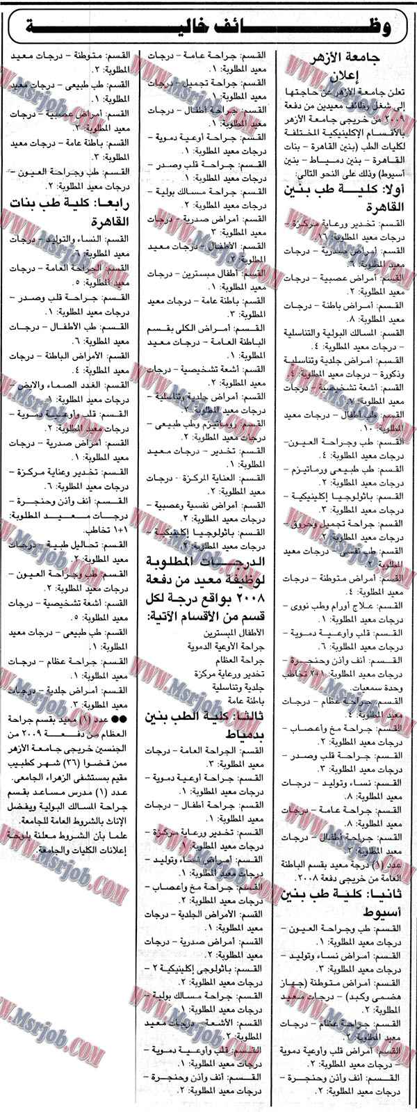 اعلان وظائف جامعة الازهر منشور بالجمهورية اليوم 3 / 1 / 2018