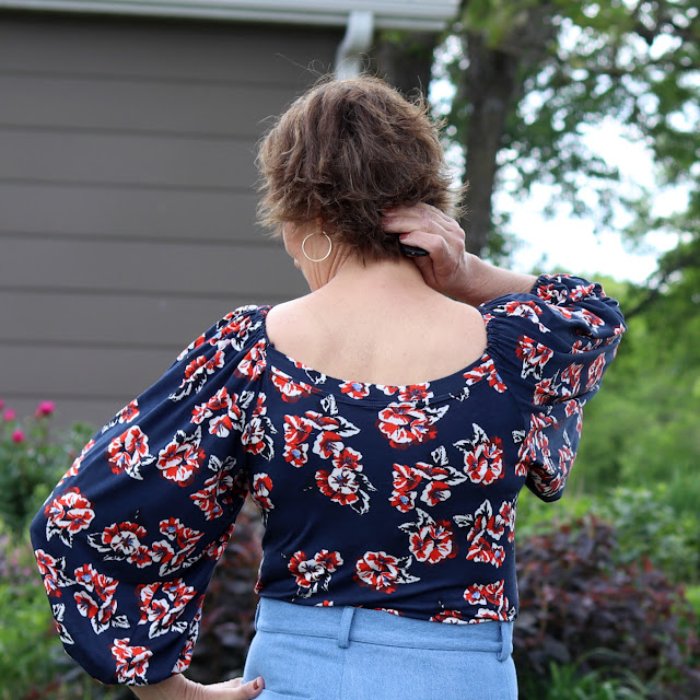 Friday Pattern Company's Adrienne Blouse made from a Style Maker Fabrics' jersey knit