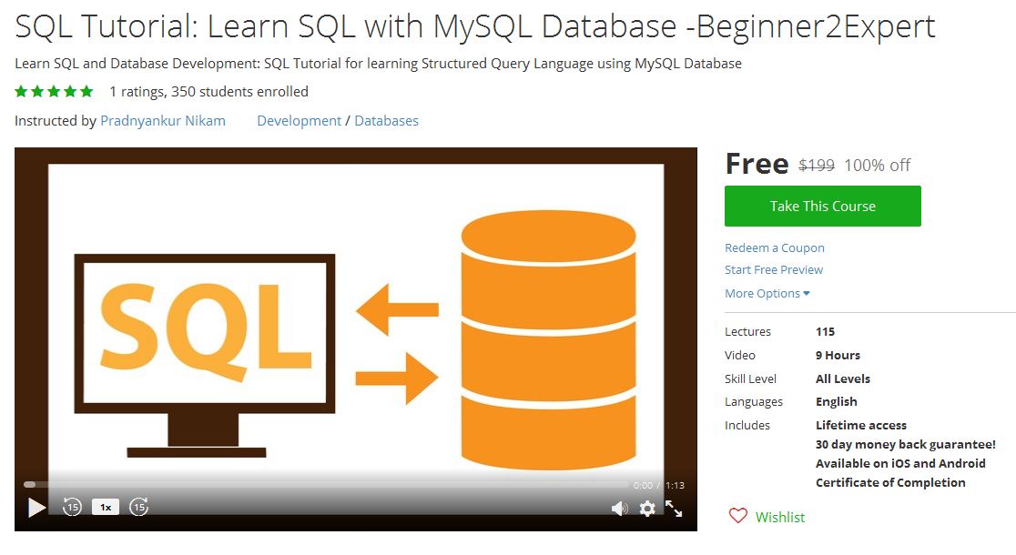 sql programming udemy course free
