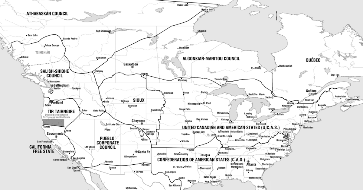 Re reading and redoing Shadowrun - Map Of North America Circa 2070 