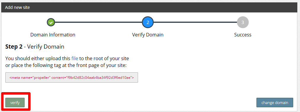 Verify. Site verification