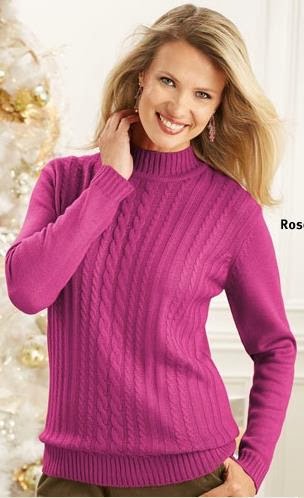 LadiesSweater : Classic cable sweater in a variety of colors.