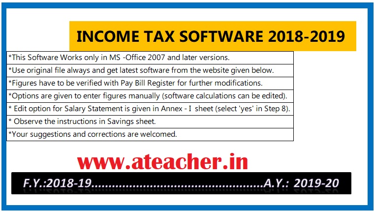 Final Version Of Income Tax Calculation Software 2018 2019 For Ap Ts Teachers Www Ateacher In