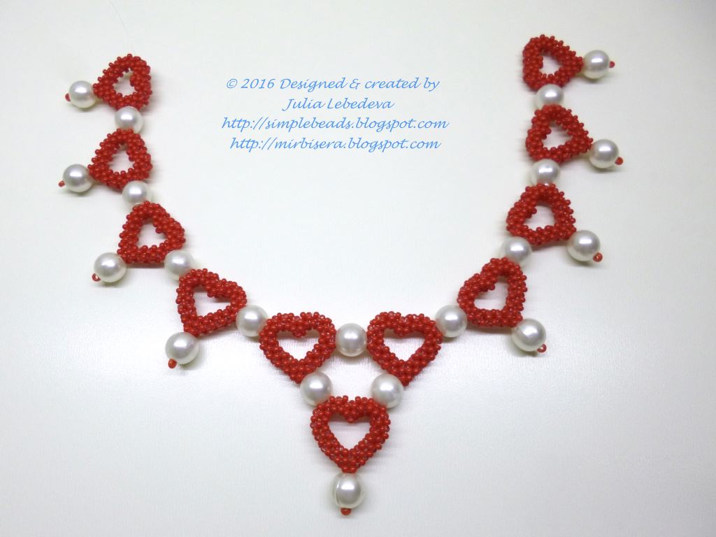 Beading for the very beginners ‘Pearls among hearts’ necklace