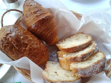 Bread basket: croissants and white chocolate bread Bread basket: croissants and white chocolate bread