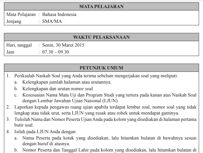 Bank Soal Contoh Soal Unbk Bahasa Indonesia Sma Kurikulum