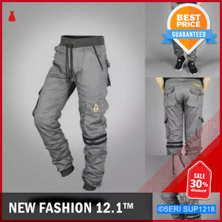 SUP1218C10 Celana Jogger Cargo Strip Abu Muda BMGShop