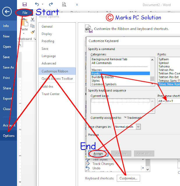 Creating Fonts Shortcuts in Word 2016