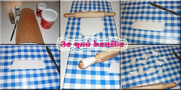 Teja decorada con pasta de papel