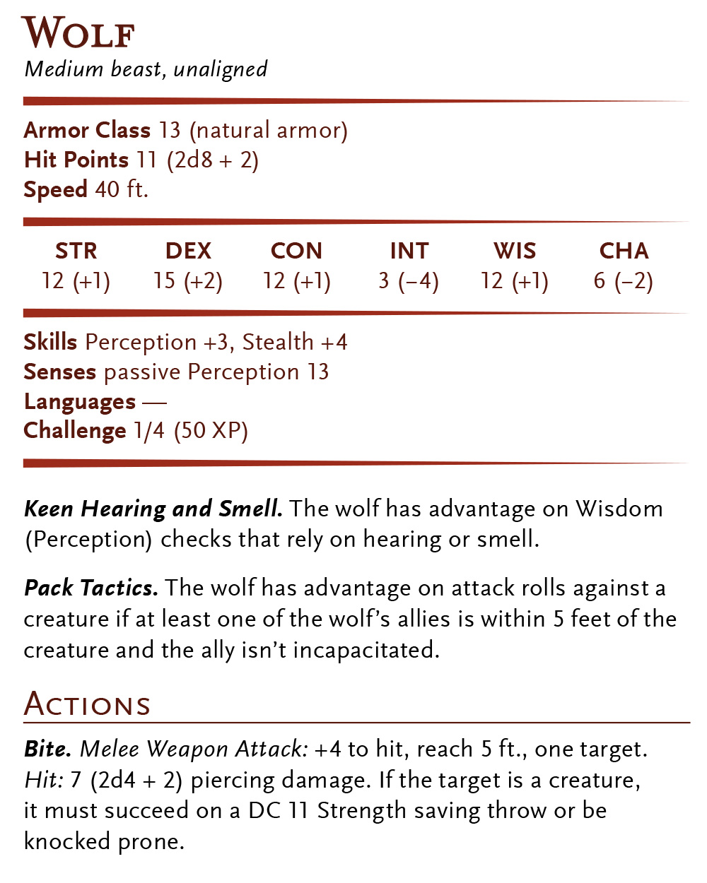 5E Monster Stat Block. 