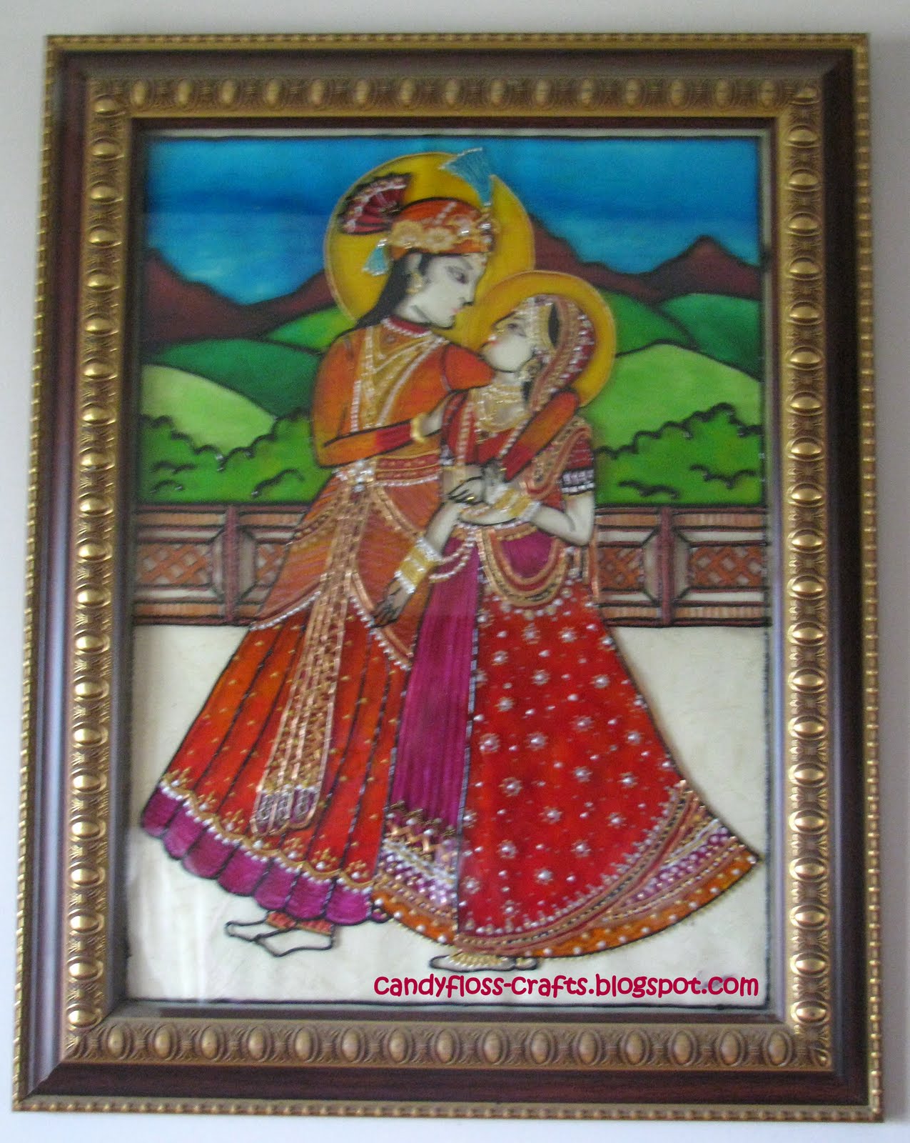 Candyfloss Radha Krishna Glass Painting