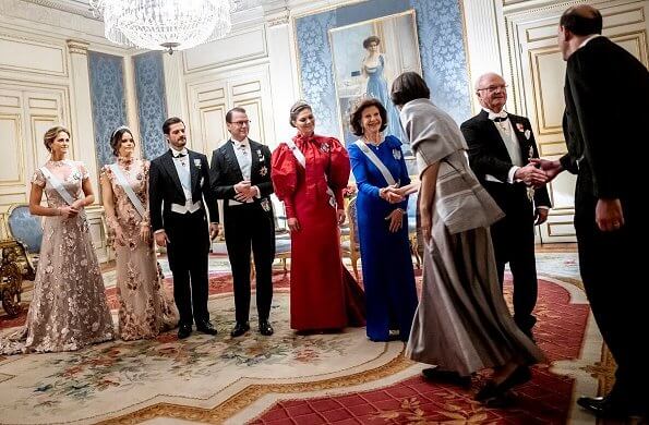 Queen Silvia wore a gown by Georg and Arend. Princess Madeleine wore a gown by Ida Sjöstedt. Princess Sofia wore a gown by Ida Lanto