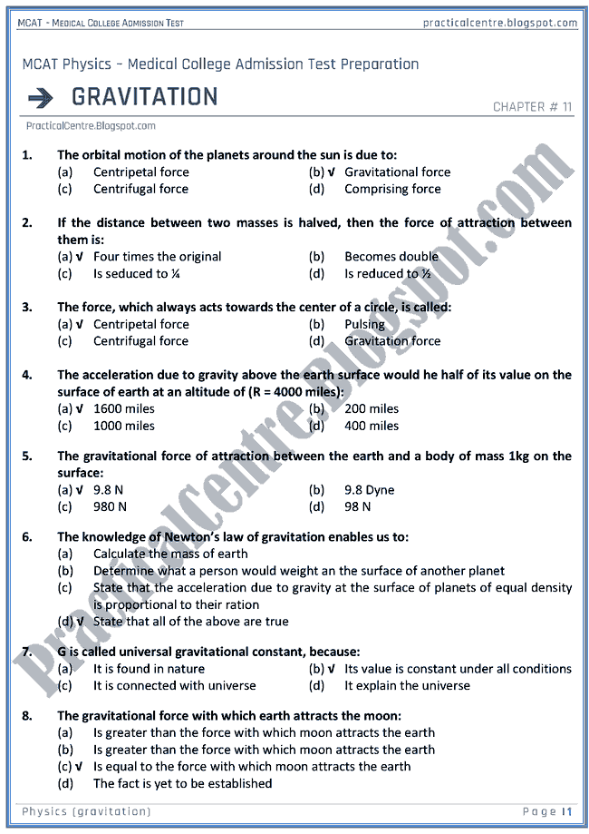 mcat-physics-gravitation-mcqs-for-medical-college-admission-test