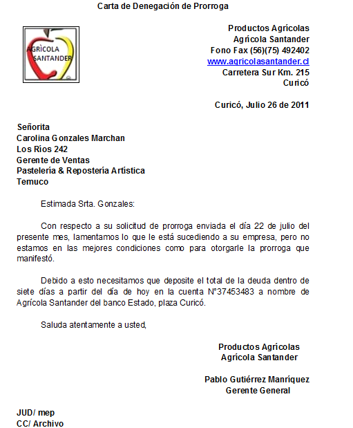 Redacción Y Aplicación en Informatica Carta de Denegación de Prorroga