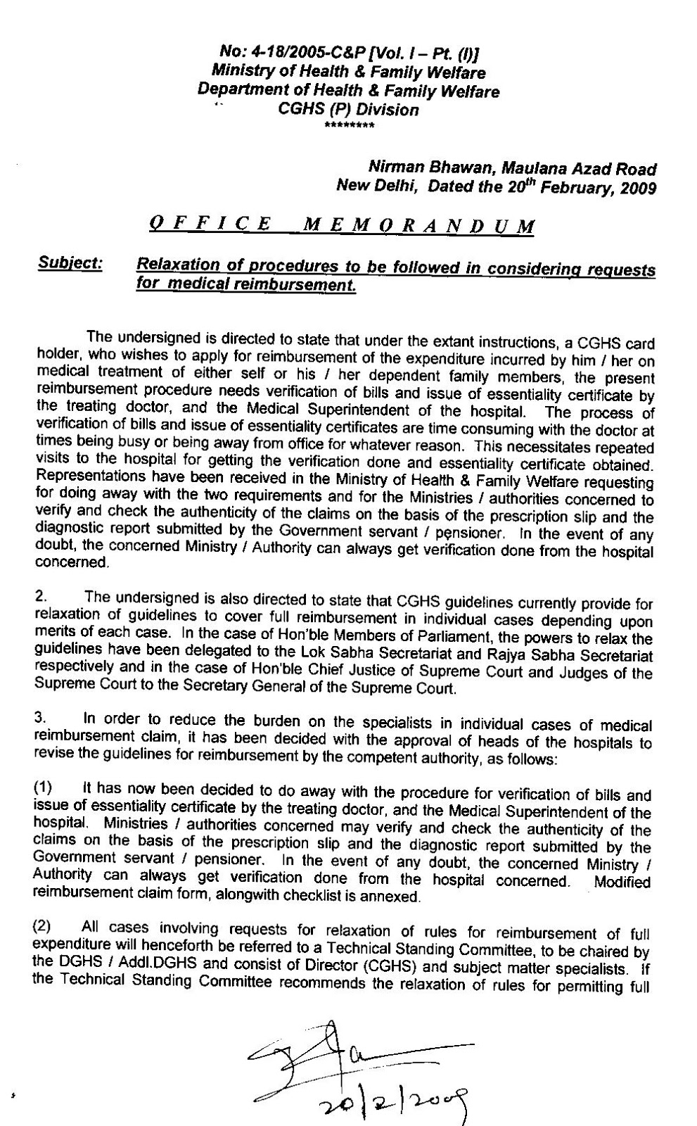 Verification Of Medical Reimbursement Claims In CGHS and Guidelines for full reimbursement