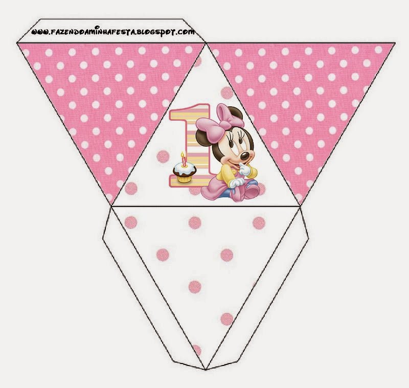 Caja con forma de pirámide de Minnie Primer Año con Lunares
