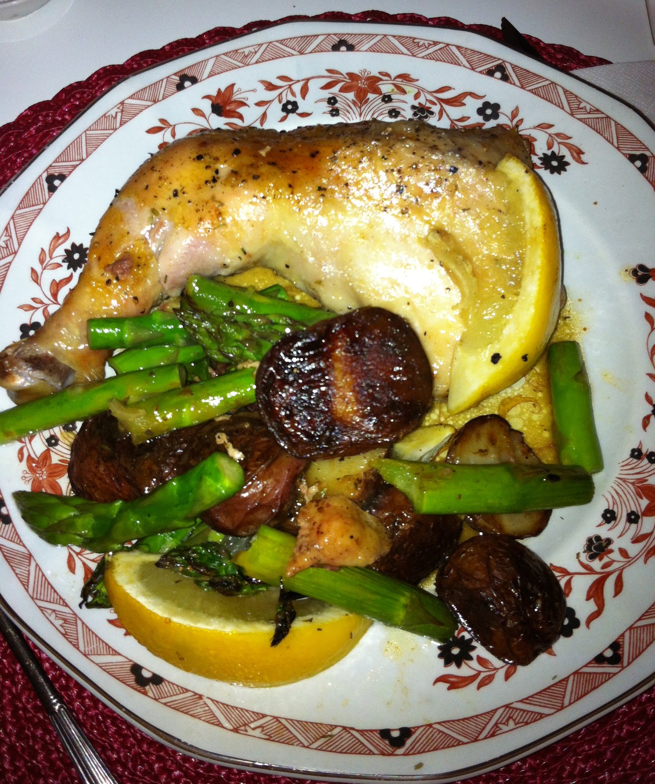 Sybil's Spoon Roasted chicken with potatoes, asparagus, and lemon