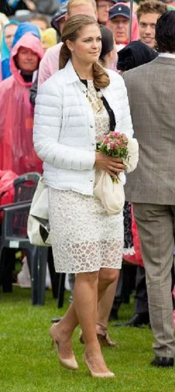 Princess Madeleine in Vera Wang dress during the celebration of Victoria Day 2014 at the Borgholm sports arena in Oland, Sweden