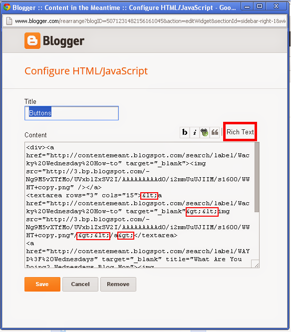 Content in the Meantime: How to show HTML in a textbox in the sidebar ...