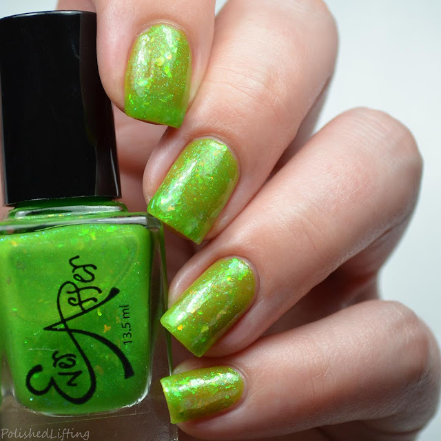 jelly green nail polish with shifting flakies