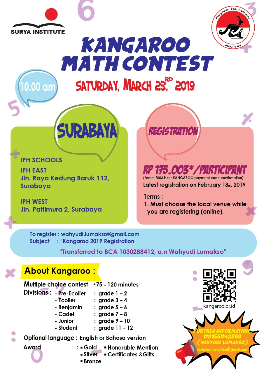 Pengumuman Kompetisi Elyon Kangaroo Math Competition 23 Maret 2019