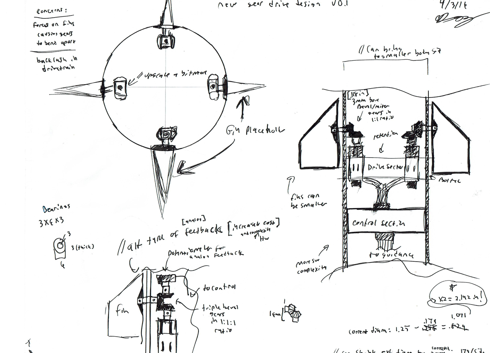 Initial sketch of DC motor and bevel gear based drive system