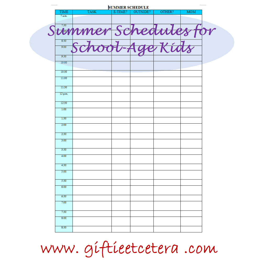 summer, chores, schedule, planner printables