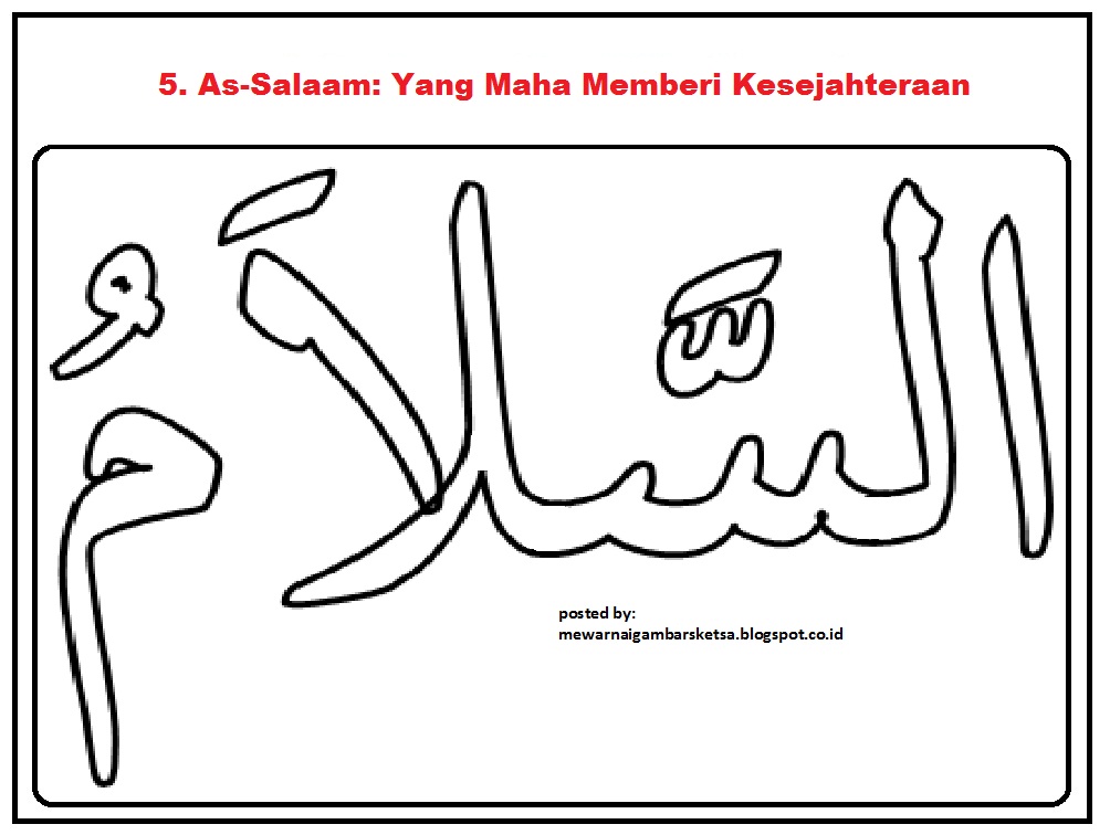 Mewarnai Gambar: Mewarnai Gambar Sketsa Kaligrafi Asma'ul Husna 5 As-Salaam