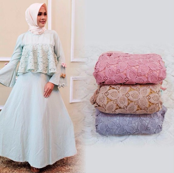 Model Gamis Brokat Kombinasi Polos Terbaru Untuk Orang Gemuk - Galeri