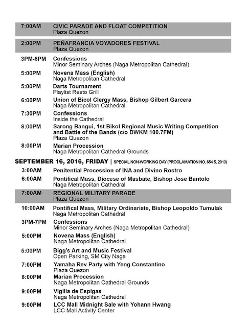 Peñafrancia Festival 2016 in Naga City Schedule