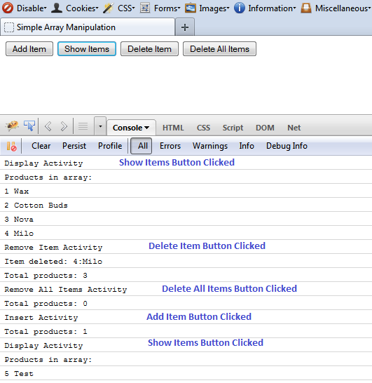 Simple Array Manipulation Using Knockout.js (Add, Remove All, Remove