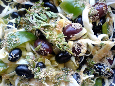 Cabbage, Grapes, Olives Salad in a Red Wine & Poppy Seed Vinaigrette 